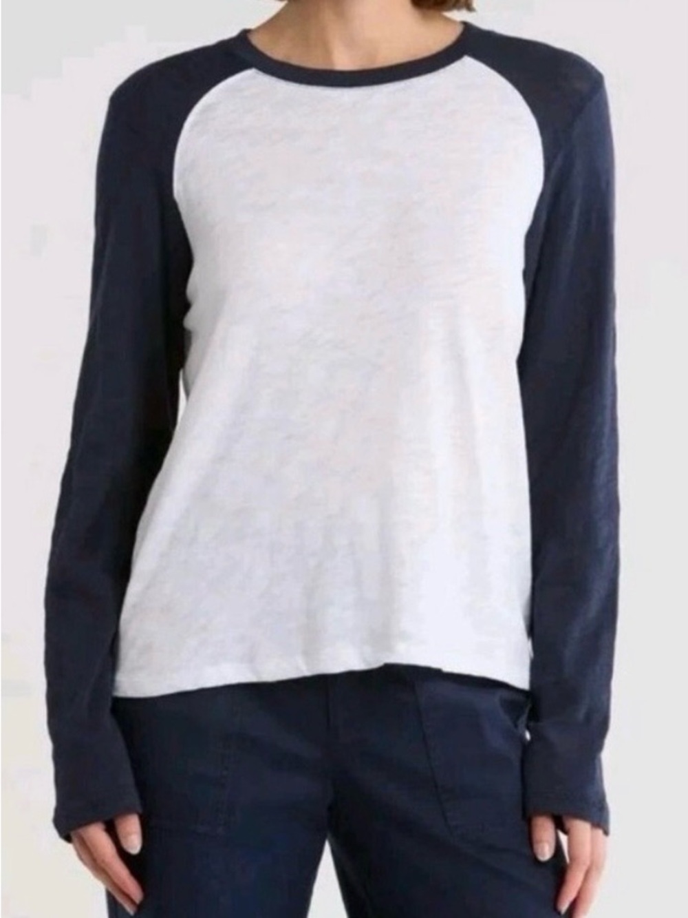ATM Anthony Thomas Melillo White & Midnight Combo Raglan Long Sleeve Shirt - Picture 2 of 6